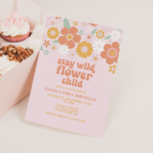 Convites Fique Selvagem Flor Criança Retro Floral aniversár