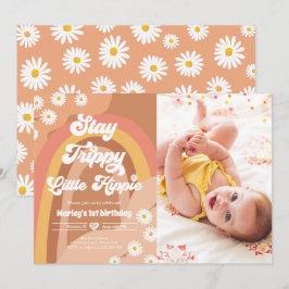 Convites Fique Trippy Hippie Retro Daisy Birthday Inv