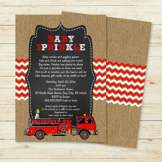 Convites Fire Truck Baby Sprinkle Invite / chá de fraldas (Criador carregado)