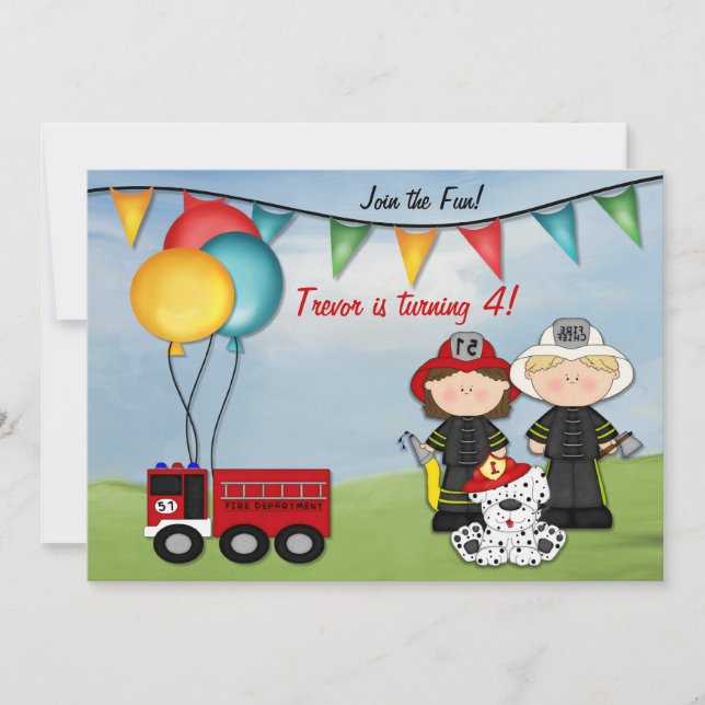 Convites Fire Truck e Little Fireman Aniversário (Frente)