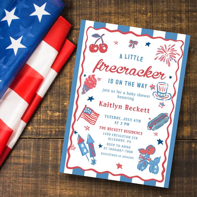 Convites Firecracker A Caminho! chá de fraldas De 4 De Julh (Criador carregado)