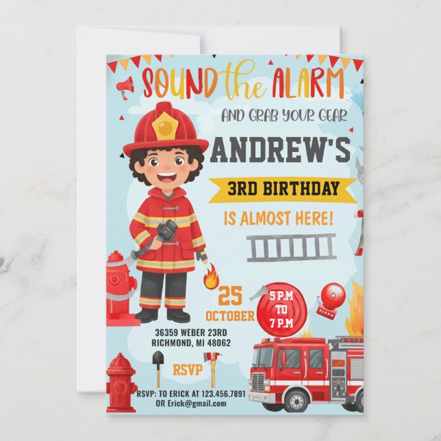 Convites Firefighter Birthday invitation with photo (Frente)