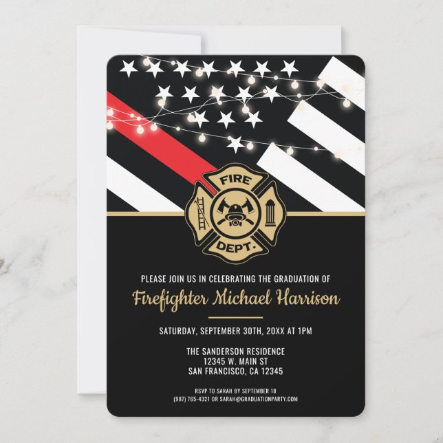 Convites Firefighter Fire Academy Fireman Graduation (Frente)
