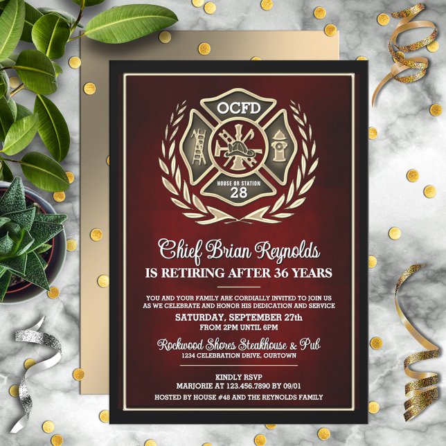 Convites Firefighter Retirement Party Invitation (Criador carregado)