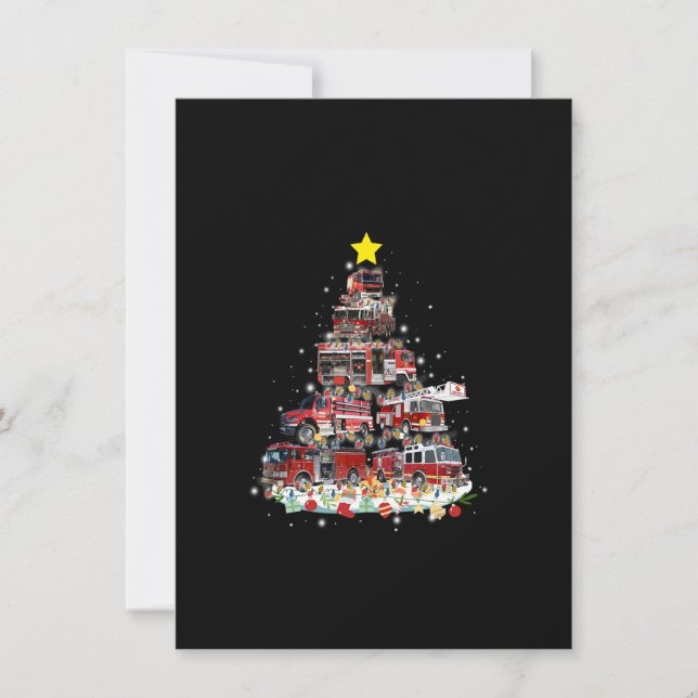 Convites Firefighter Truck Christmas Tree Funny Xmas Pajama (Frente)