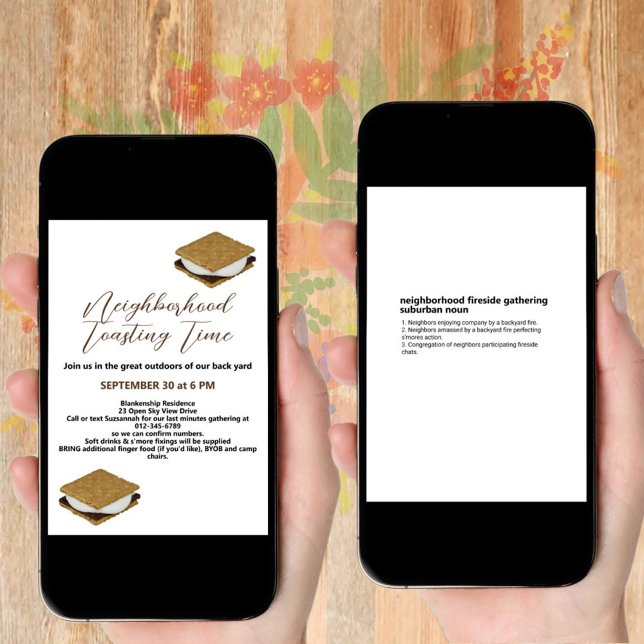 Convites Fireside S'Mores Gathering Download Digital (Gather the neighbors last minute with a downloadable invitation instead of a plain text message.)