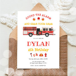 Convites Firetruck Firefighter Kids Birthday Invitation