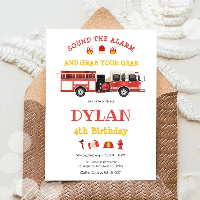 Convites Firetruck Firefighter Kids Birthday Invitation (Criador carregado)