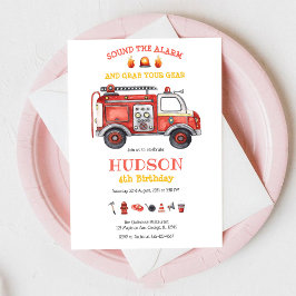Convites Firetruck Firefighter Kids Birthday Invitation