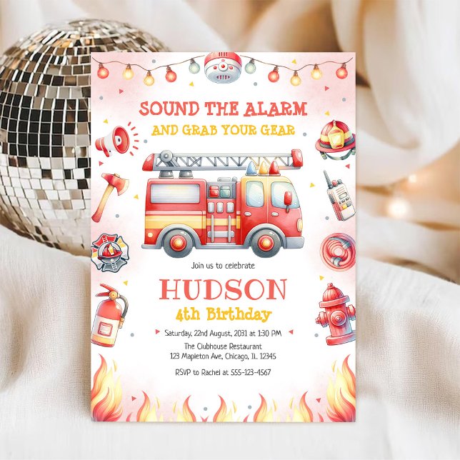 Convites Firetruck Firefighter Kids Birthday Invitation (Criador carregado)
