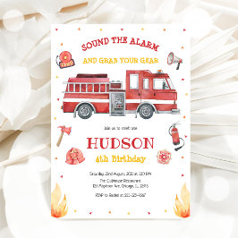 Convites Firetruck Firefighter Kids Birthday Invitation