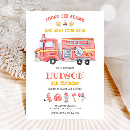 Convites Firetruck Firefighter Kids Birthday Invitation