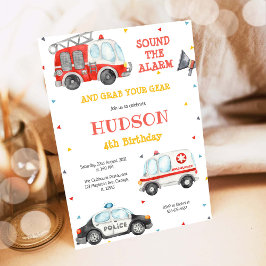 Convites Firetruck Firefighter Kids Birthday Invitation