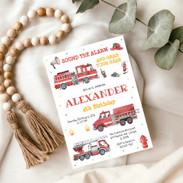 Convites Firetruck Firefighter Kids Birthday Invitation