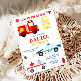 Convites Firetruck Firefighter Kids Birthday Invitation