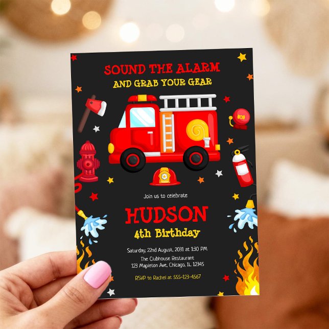 Convites Firetruck Firefighter Kids Birthday Invitation (Criador carregado)