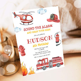 Convites Firetruck Firefighter Kids Birthday Invitation