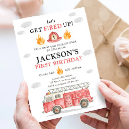 Convites Firetruck Let's Get Fired Up Boy First Birthday