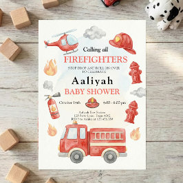 Convites firetruck party firefighter vehicle baby shower