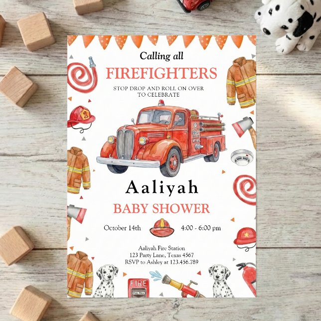 Convites firetruck party firefighter vehicle baby shower (Criador carregado)