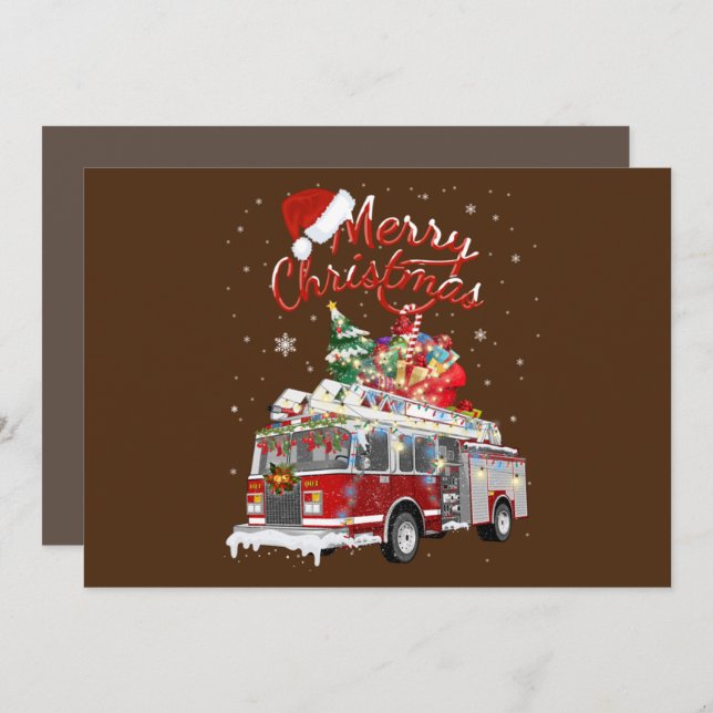 Convites Firetruck Santa Sleigh Fireman Christmas Firefight (Frente/Verso)