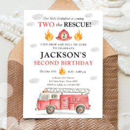 Convites Firetruck Two the Rescue Boy Second Birthday