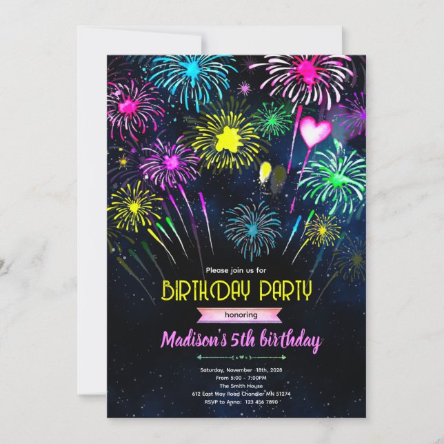 Convites Fireworks Birthday party Invitation (Frente)