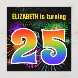 Convites Fireworks divertido + Rainbow Pattern "25" Anivers