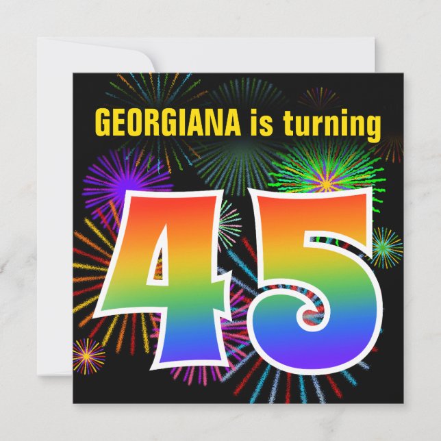 Convites Fireworks divertido + Rainbow Pattern "45" Anivers (Frente)