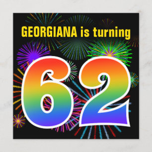 Convites Fireworks divertido + Rainbow Pattern "62" Anivers