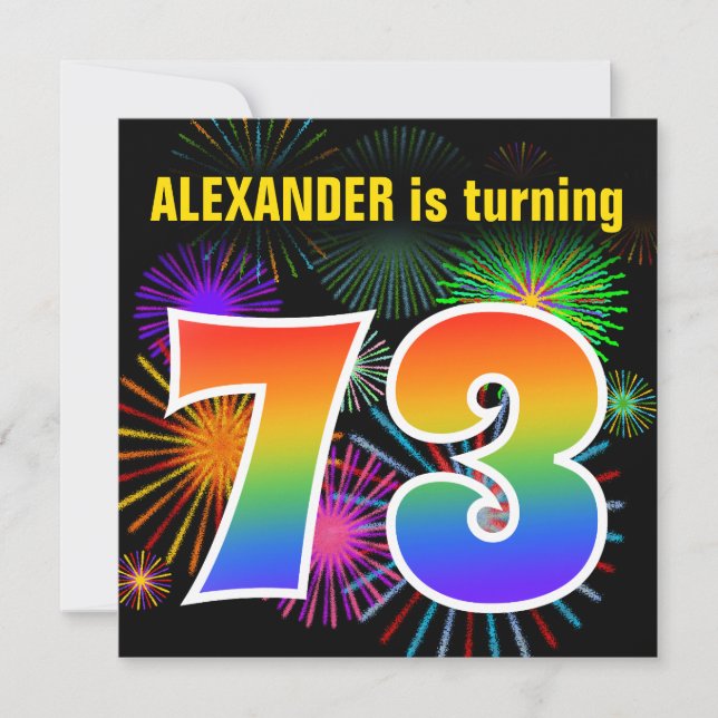 Convites Fireworks divertido + Rainbow Pattern "73" Anivers (Frente)