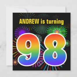 Convites Fireworks divertido + Rainbow Pattern "98" Anivers