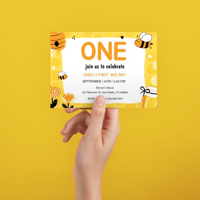 Convites first bee day 1st birthday party Invitation (Criador carregado)