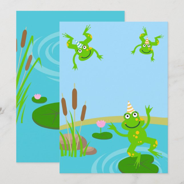 Convites First birthday baby frog family party  (Frente/Verso)