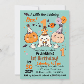 Convites First Birthday Halloween Pumpkin Ghost Party