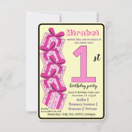 Convites First Birthday Invitation Custom Pink Gift Theme 