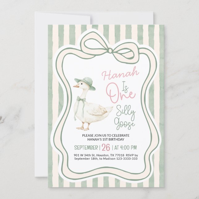 Convites First Birthday Invitation, Silly Goose Birthday  (Frente)