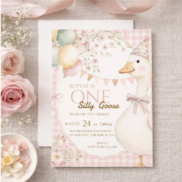 Convites First birthday invitation with a fun goose design