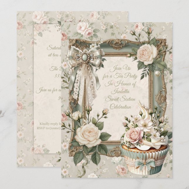 Convites First Bloom Floral Tea Party Sweet 16 Invitation (Frente/Verso)