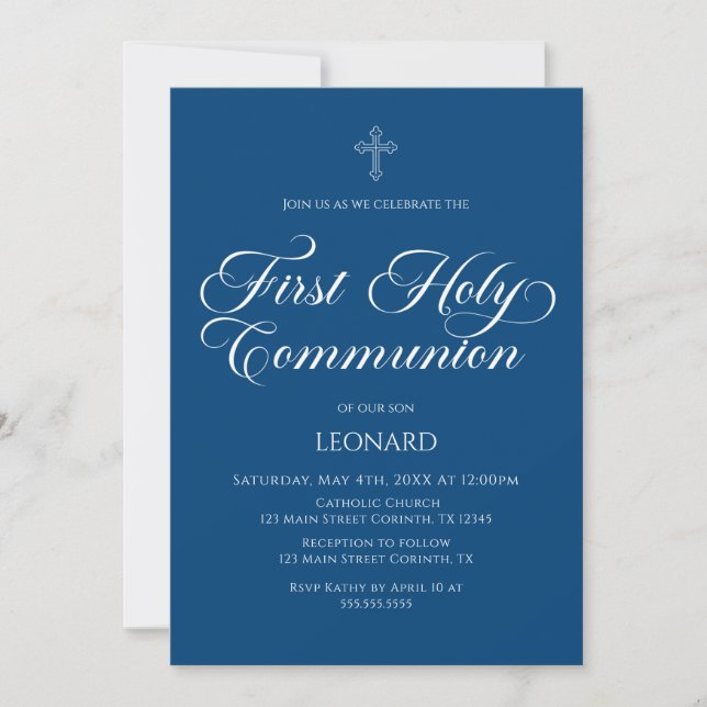 Convites First Communion Blue Invitation (Frente)