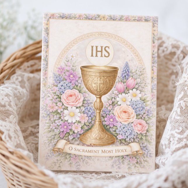 Convites First Communion Chalice Host Floral  (Criador carregado)