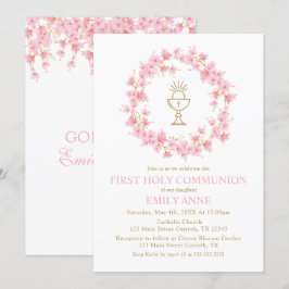 Convites First Communion Cherry Blossom floral Invitation 