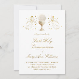 Convites First Communion Eucharist golden angels Invitation