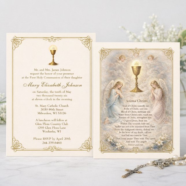 Convites First Communion Invitation Anima Christi (Anima Christi First Holy Communion Invitations )