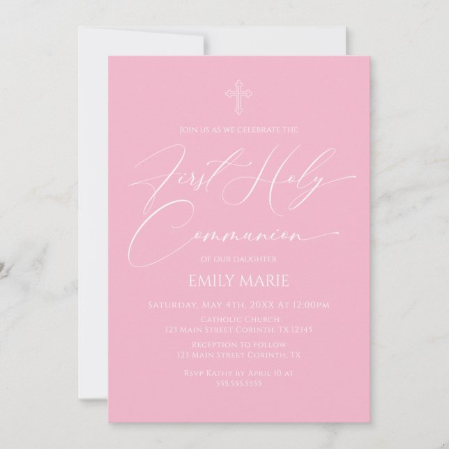 Convites First Communion Pink Invitation (Frente)