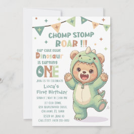 Convites First Dino Birthday Party Cute Teddy Bear Dinosaur