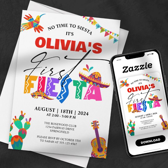 Convites First Fiesta - primeiro aniversario mexicano color (Criador carregado)