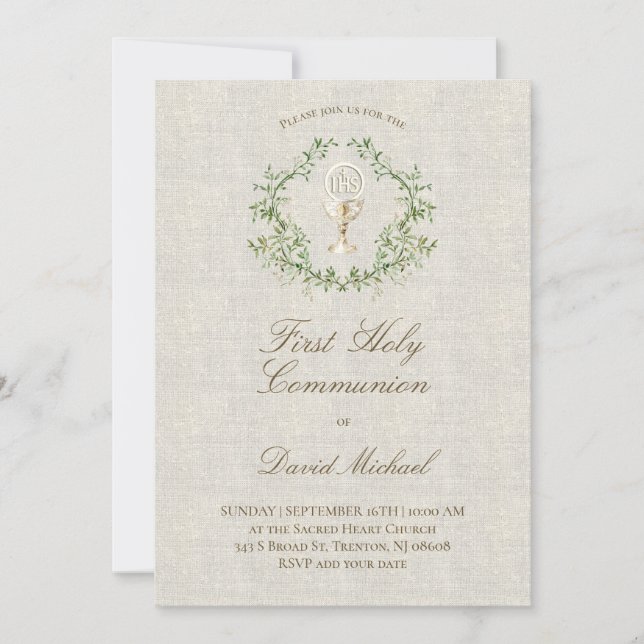 Convites First Holy Communion beige texture (Frente)