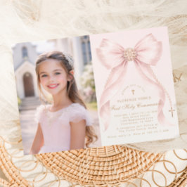 Convites First Holy Communion Blush Pink Bow Christian