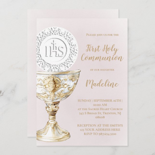 Convites  First Holy Communion Chalice Host (Frente/Verso)